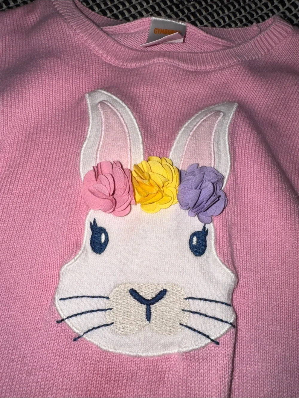 Gymboree Pink Bunny Applique Knit Sweater with Floral Accents